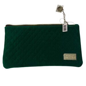 Mario Badescu KELLY GREEN VELVET quilted zipper pouch make up bag NEW 10x5.5